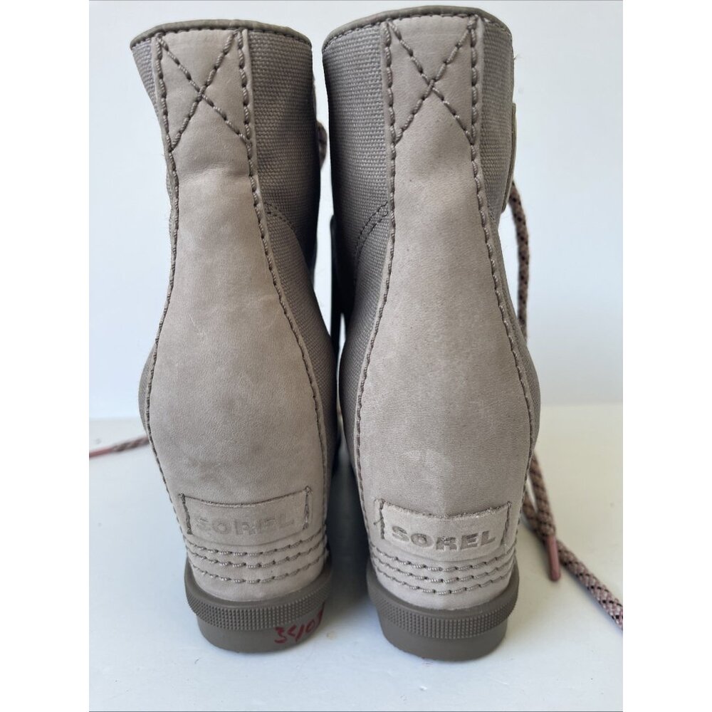 Sorel Joan of Artic Wedge II PDX Women’s 9.5 Taupe Canvas Leather Ankle Boot - Picture 11 of 14